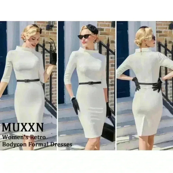NWT MUXXN Women's 1950s Elegant Collar 3/4 Sleeve Evening Cocktail Dress Size M - Picture 1 of 7